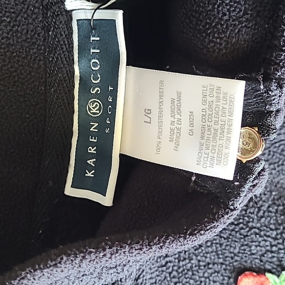 Sz  L Karen Scott Sport black long sleeve zip up fleece with flower patches - Picture 4 of 4